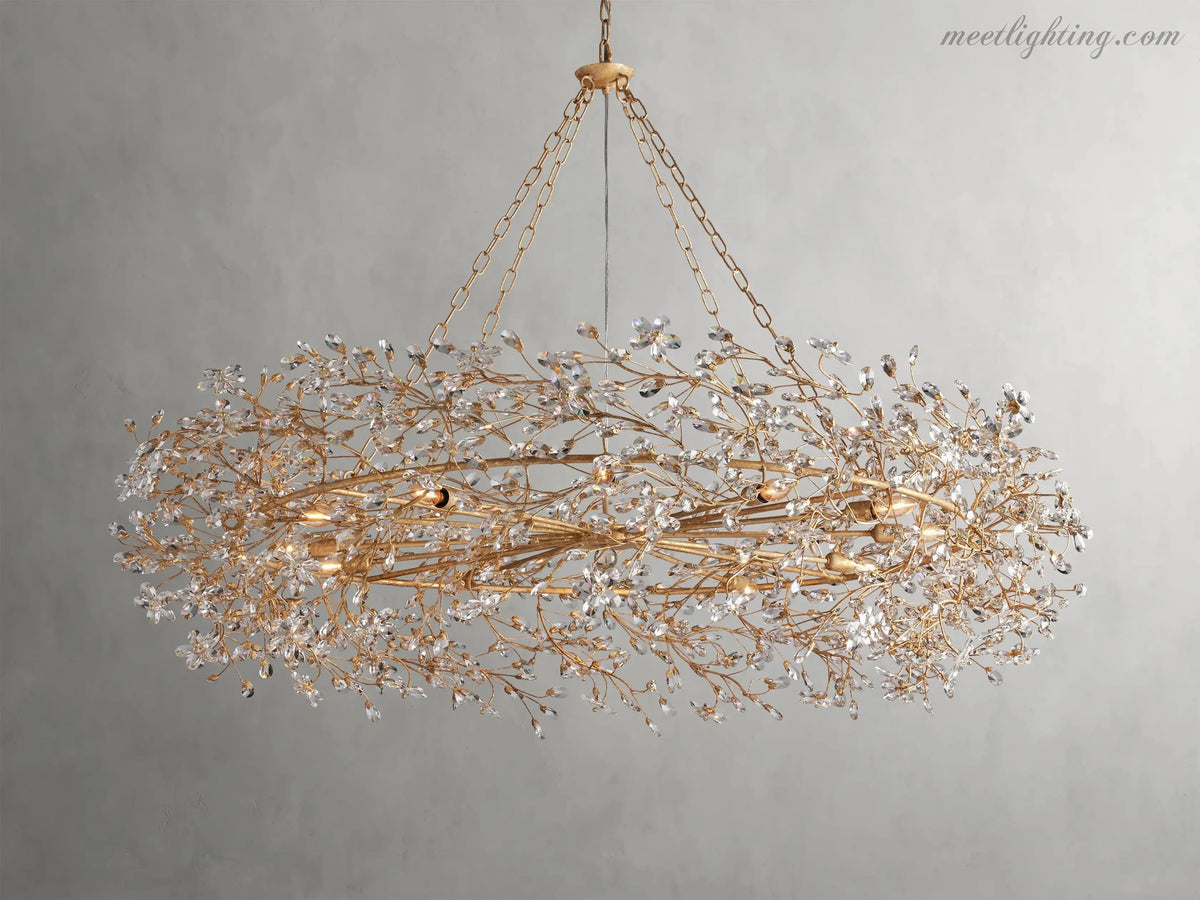 Lustre avec finition dorée, 6 à 12 sources lumineuses, suspension en fer fabriquée à la main, réglable, pour table à manger | Sansoti