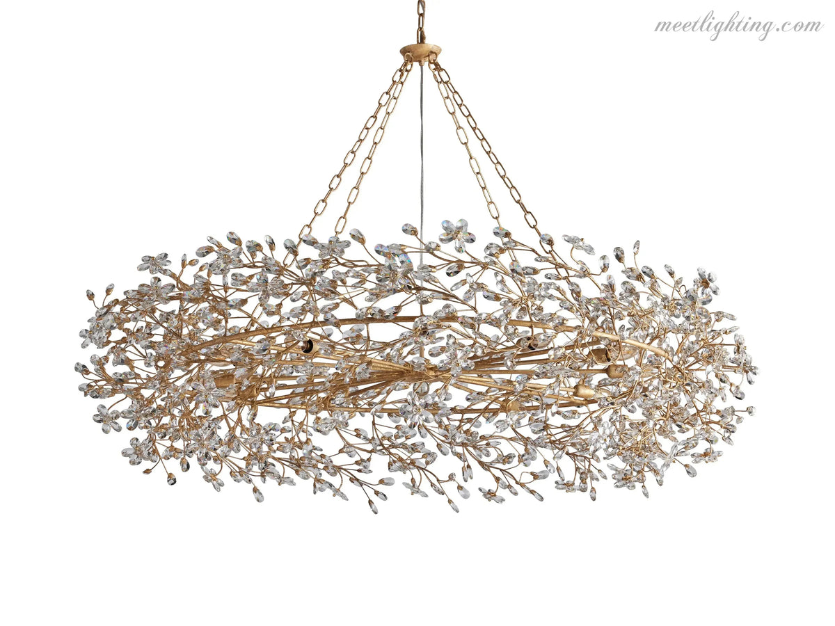 Lustre avec finition dorée, 6 à 12 sources lumineuses, suspension en fer fabriquée à la main, réglable, pour table à manger | Sansoti