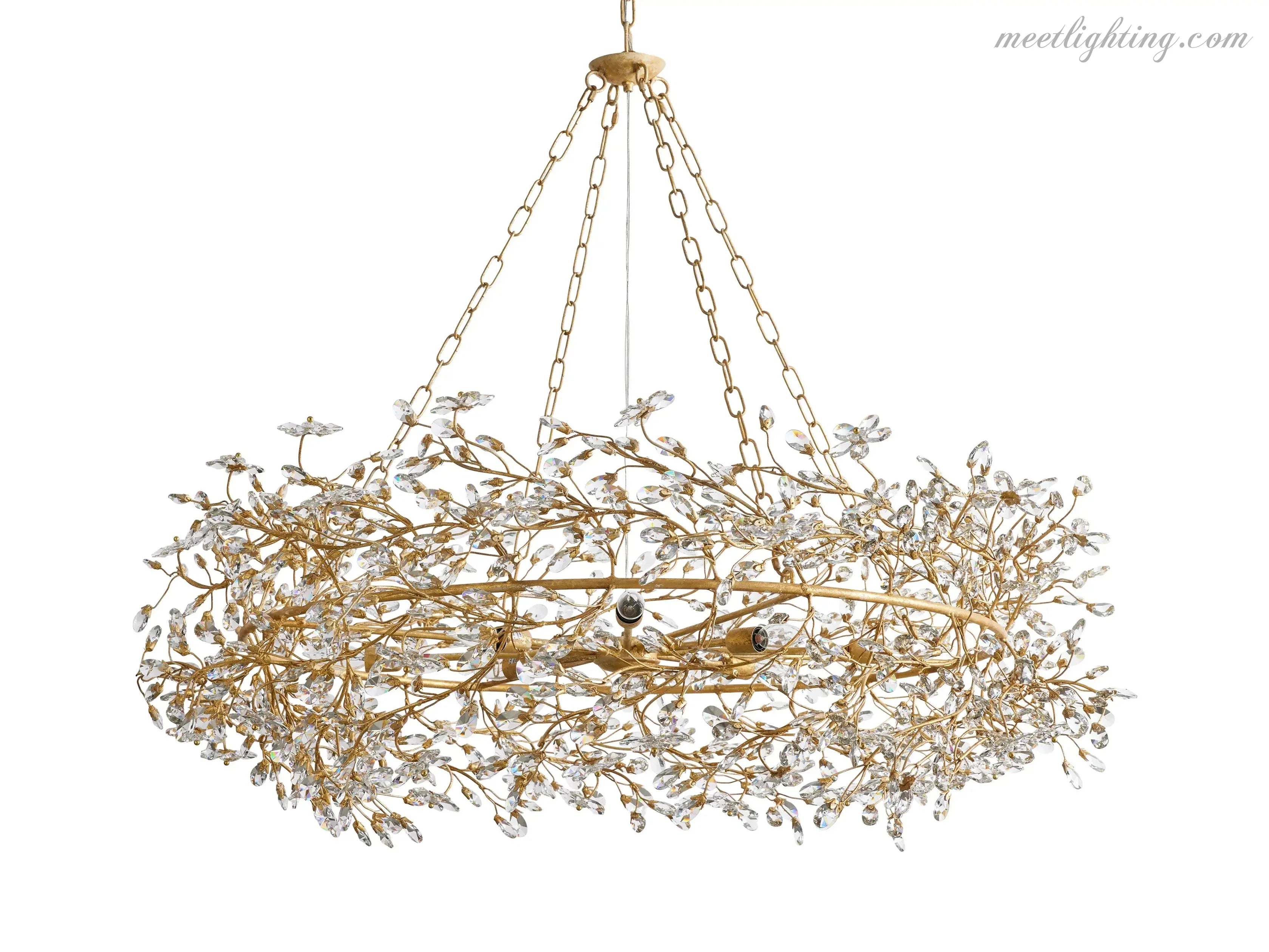 Lustre avec finition dorée, 6 à 12 sources lumineuses, suspension en fer fabriquée à la main, réglable, pour table à manger | Sansoti