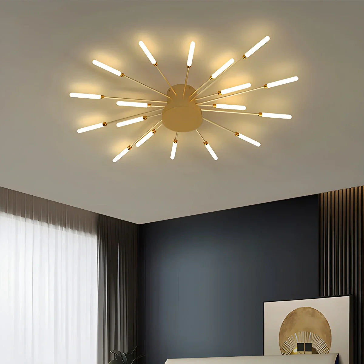 LED Plafondlamp Metaal 20-42 Lichtpunten Zwart Goud Woonkamer Eetkamer Stervorm Design Dimbaar Moderne Verlichting Grote Ruimtes | Sansoti