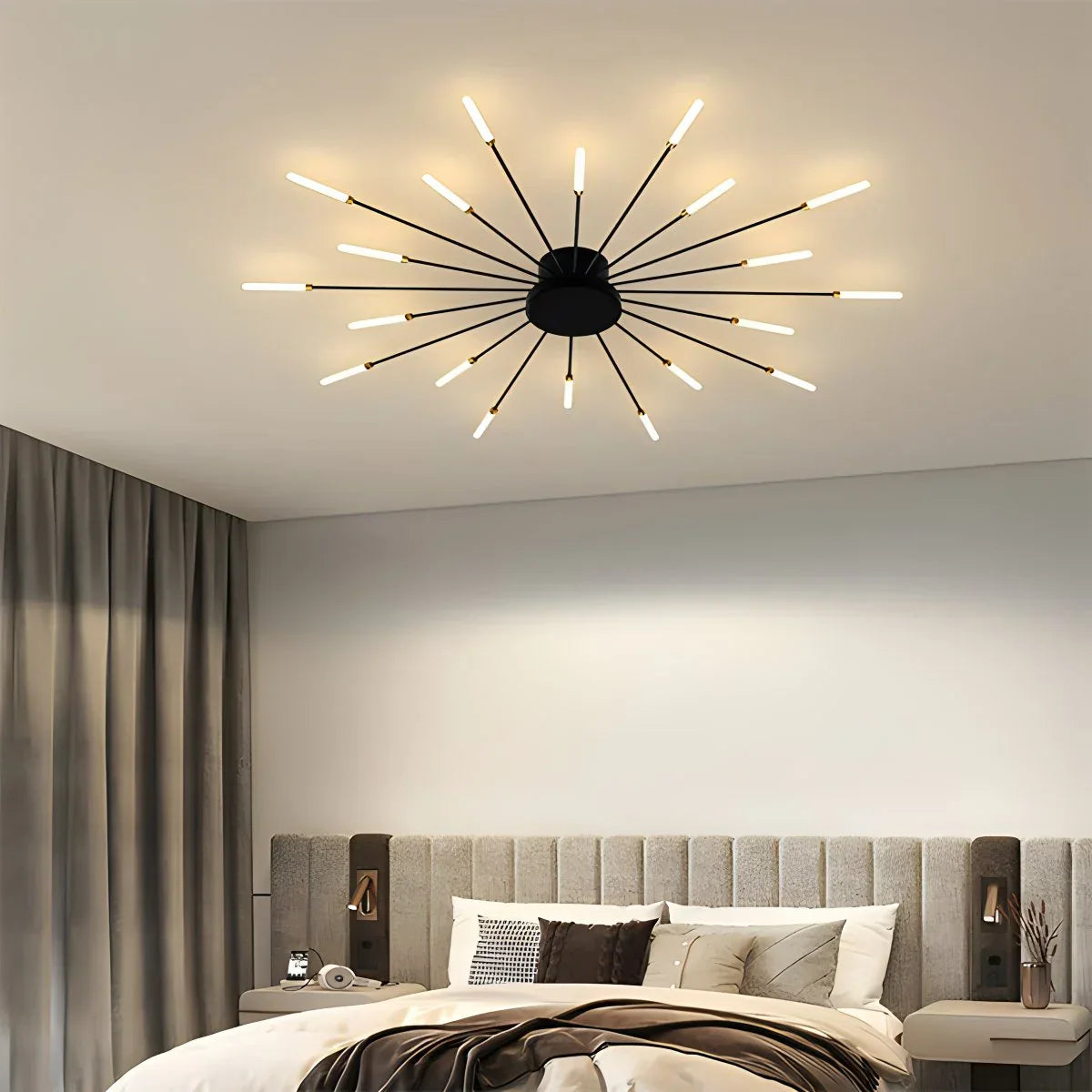 LED Plafondlamp Metaal 20-42 Lichtpunten Zwart Goud Woonkamer Eetkamer Stervorm Design Dimbaar Moderne Verlichting Grote Ruimtes | Sansoti