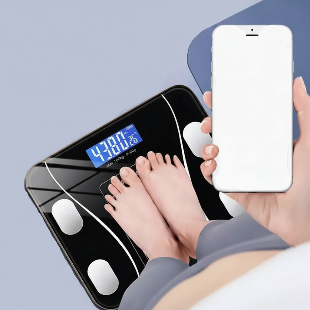 Intelligente Körperanalysewaage mit LED-Display und App-Konnektivität zur Fitnessüberwachung und Gesundheitskontrolle | Sansoti