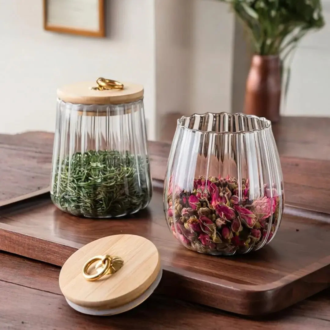 Vorratsglas Holzdeckel Gold Borosilikat Tee Küche Skandinavisch | Restfield