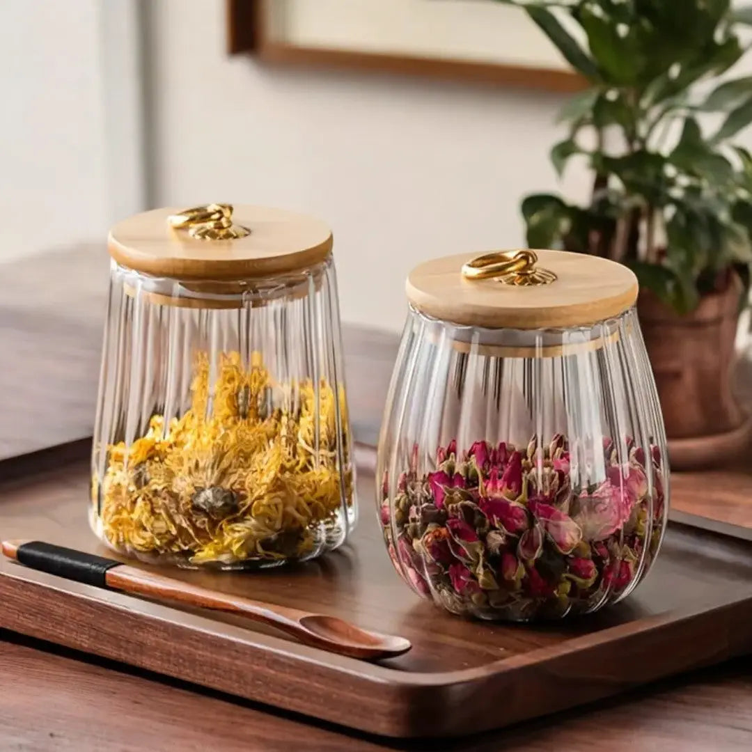 Vorratsglas Holzdeckel Gold Borosilikat Tee Küche Skandinavisch | Restfield
