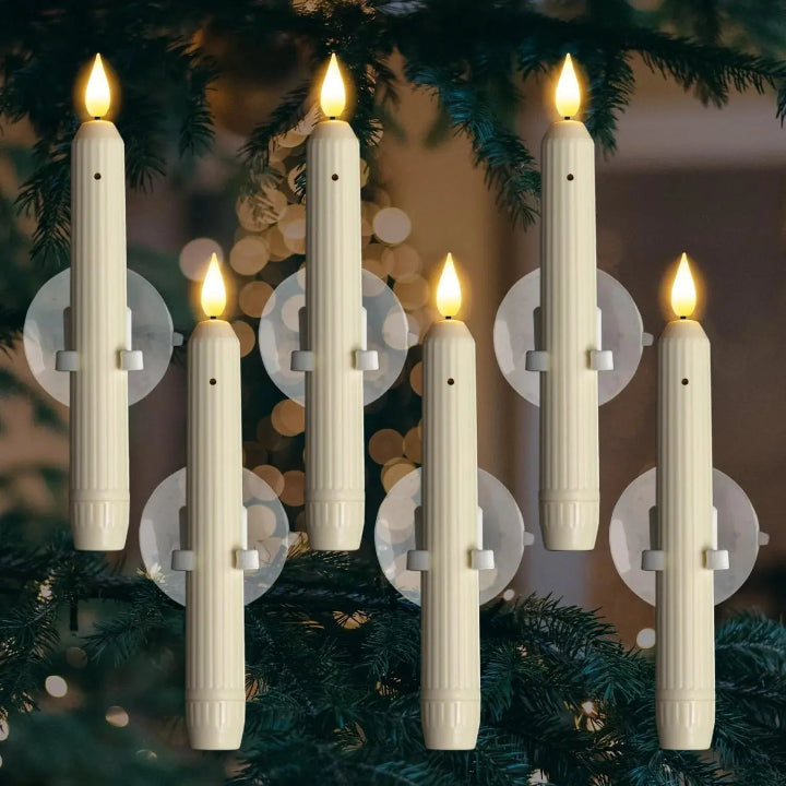 Vensterkaarsen LED Flikkerlicht Kunststof Ivoor 18,2cm Set 6 Stuks Schemersensor Timer Sfeerlicht Kerstdecoratie Raamdecoratie Batterij | Sansoti