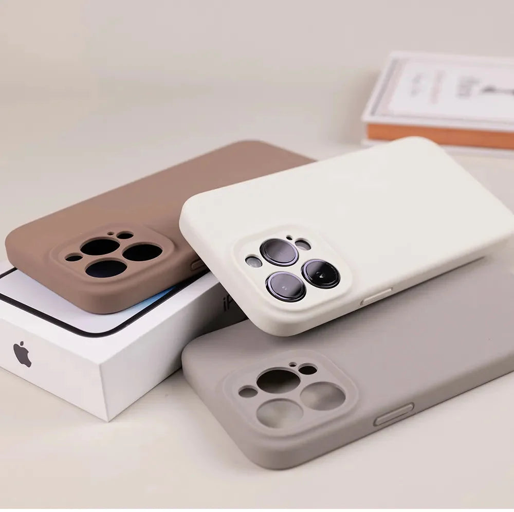 Soft Silicone iPhone Case with Raised Edge Camera Protection 14 15 16 17 Minimalist Style | Sansoti