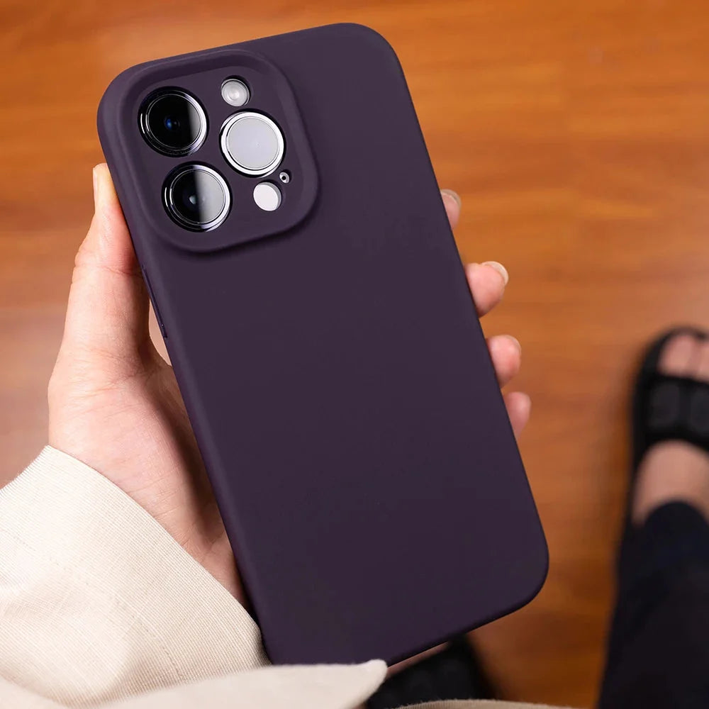 Soft Silicone iPhone Case with Raised Edge Camera Protection 14 15 16 17 Minimalist Style | Sansoti