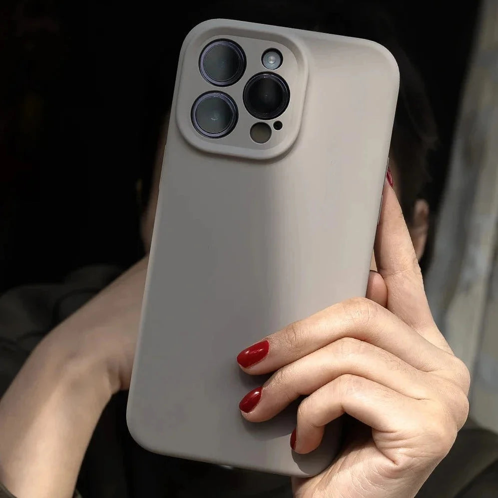 Soft Silicone iPhone Case with Raised Edge Camera Protection 14 15 16 17 Minimalist Style | Sansoti