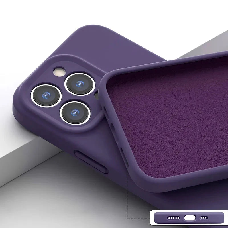 Soft Silicone iPhone Case with Raised Edge Camera Protection 14 15 16 17 Minimalist Style | Sansoti