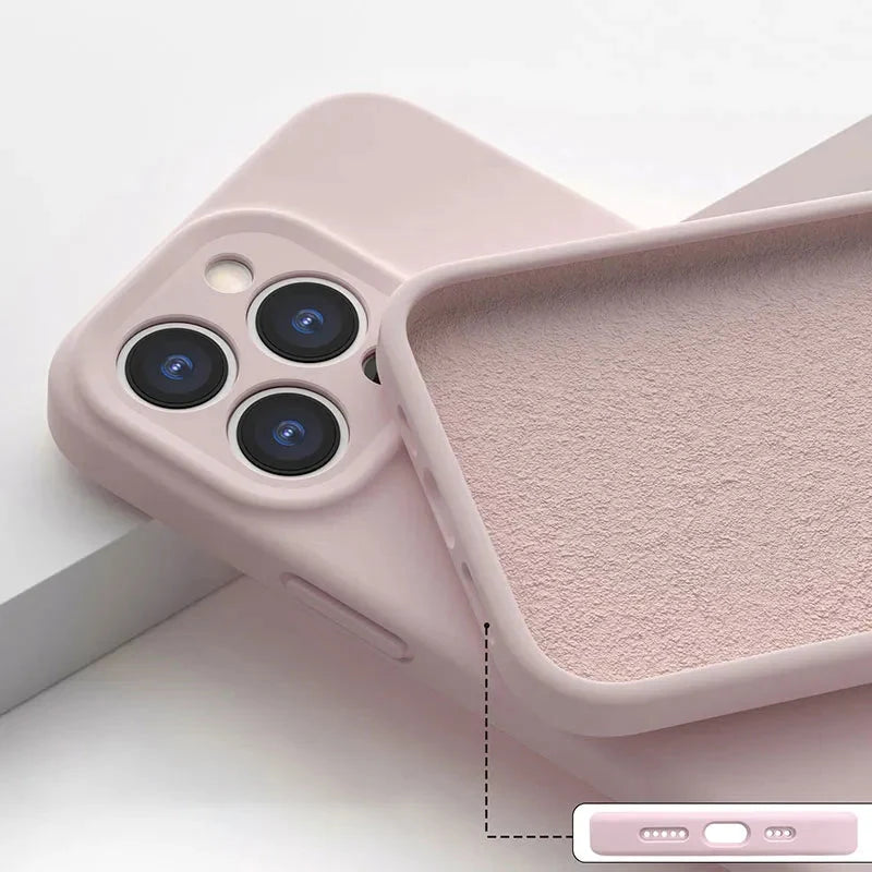 Soft Silicone iPhone Case with Raised Edge Camera Protection 14 15 16 17 Minimalist Style | Sansoti