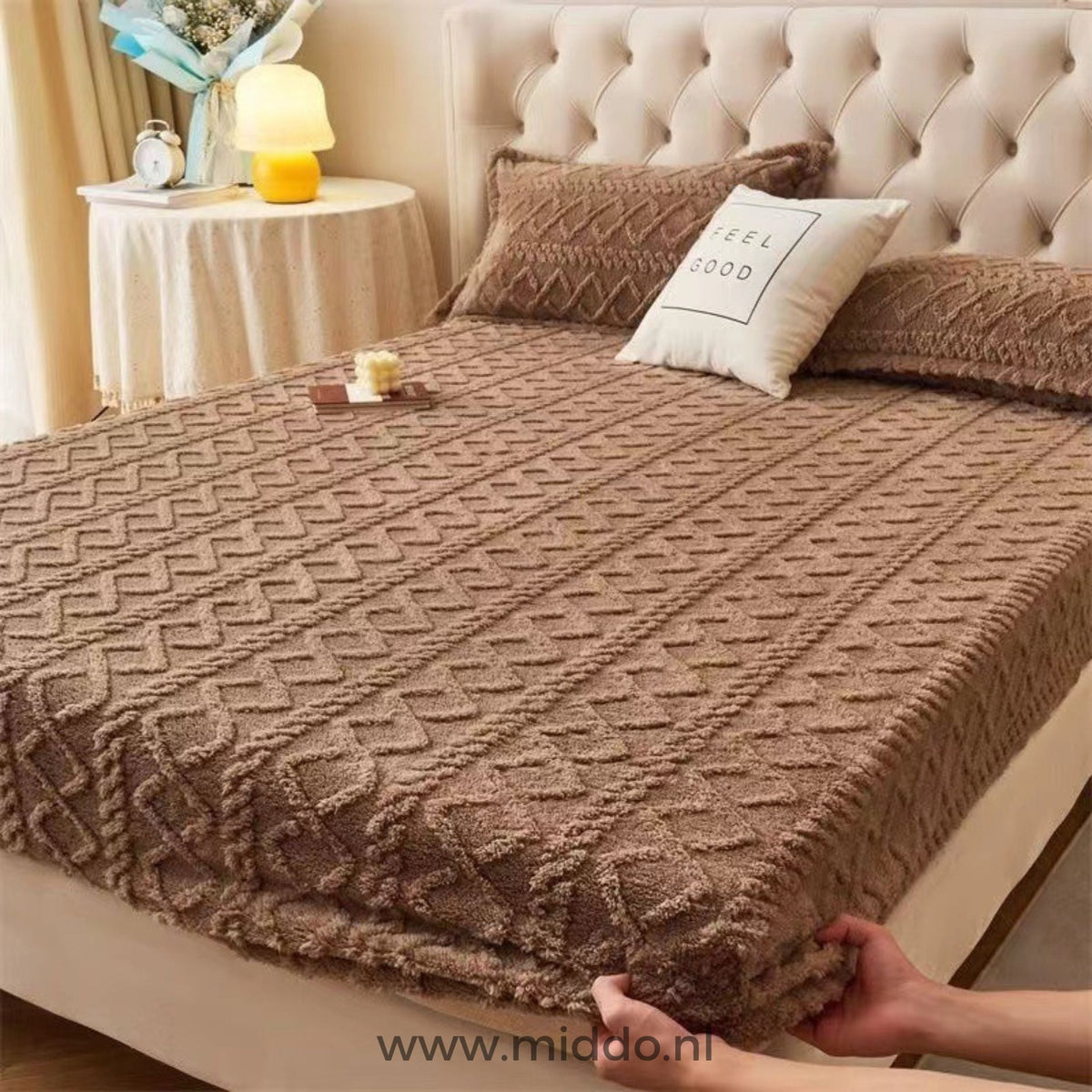 Velours-Spannbettlaken mit Kissenbezügen, ultraweiche Fleece-Bettwäsche, elastische Passform, 90-220 cm, warm und komfortabel | Sansoti