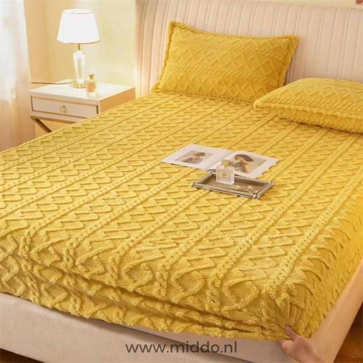Velours-Spannbettlaken mit Kissenbezügen, ultraweiche Fleece-Bettwäsche, elastische Passform, 90-220 cm, warm und komfortabel | Sansoti