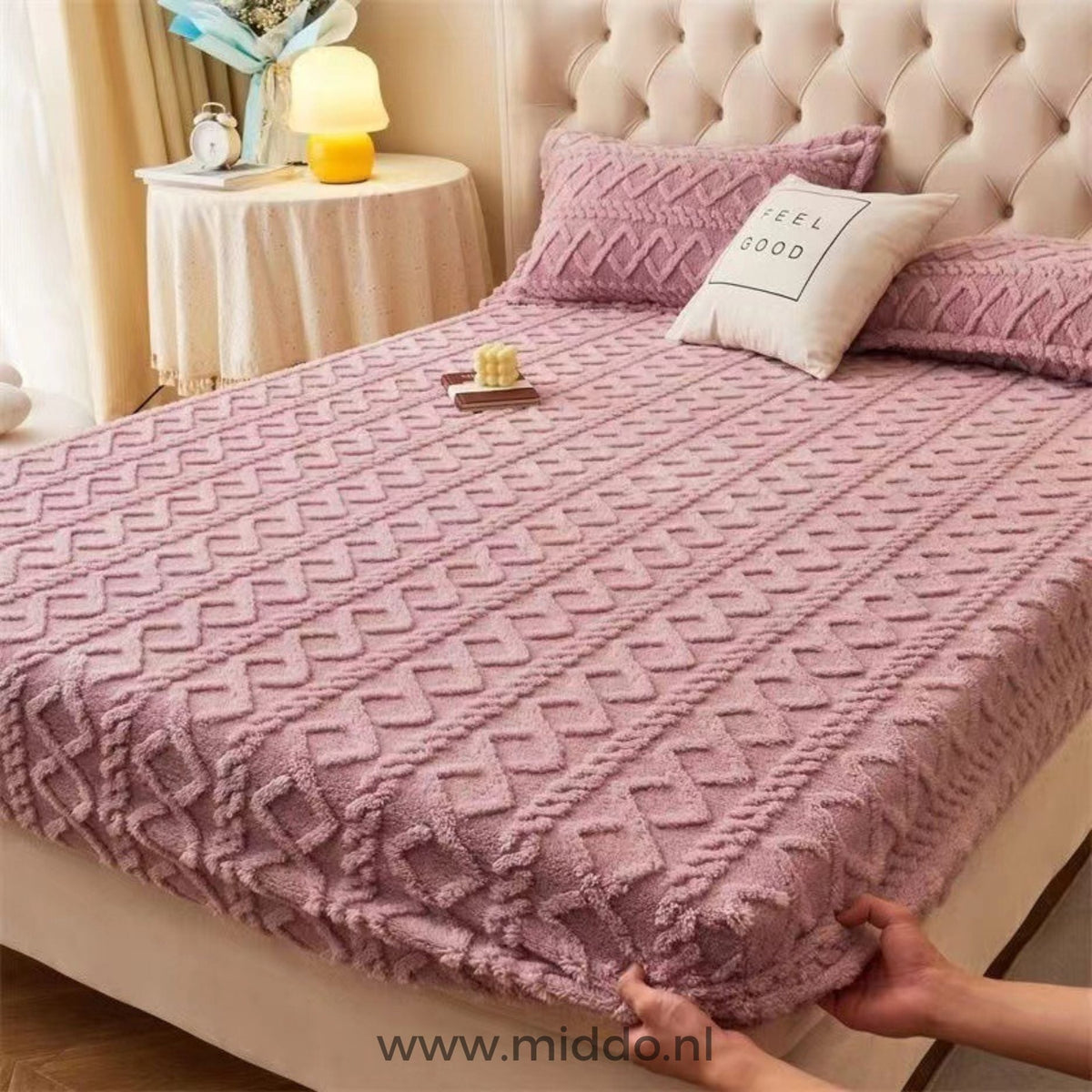 Velours-Spannbettlaken mit Kissenbezügen, ultraweiche Fleece-Bettwäsche, elastische Passform, 90-220 cm, warm und komfortabel | Sansoti