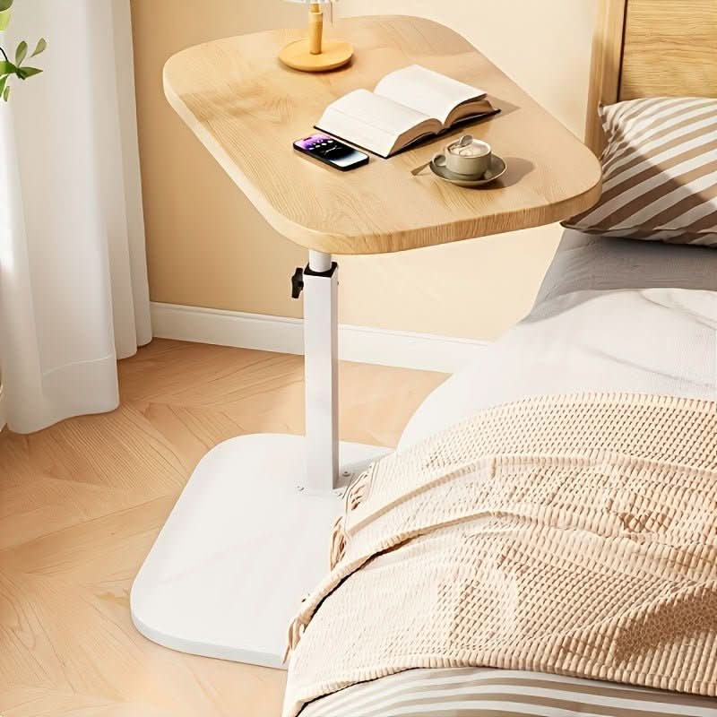 Verstelbare Bijzettafel met Houten Blad en Metalen Frame – C-Vorm – Zwart Bruin Beige Wit – 45-80 cm Hoogte Instelbaar – Modern Scandinavisch Design voor Woonkamer Slaapkamer | Sansoti