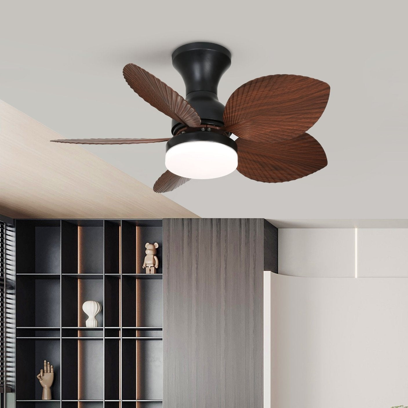 Plafondventilator met verlichting Florence in vintage houtlook — design plafondventilator met lamp, 6 snelheden, afstandsbediening, E27 of LED, geschikt voor woonkamer slaapkamer | Sansoti