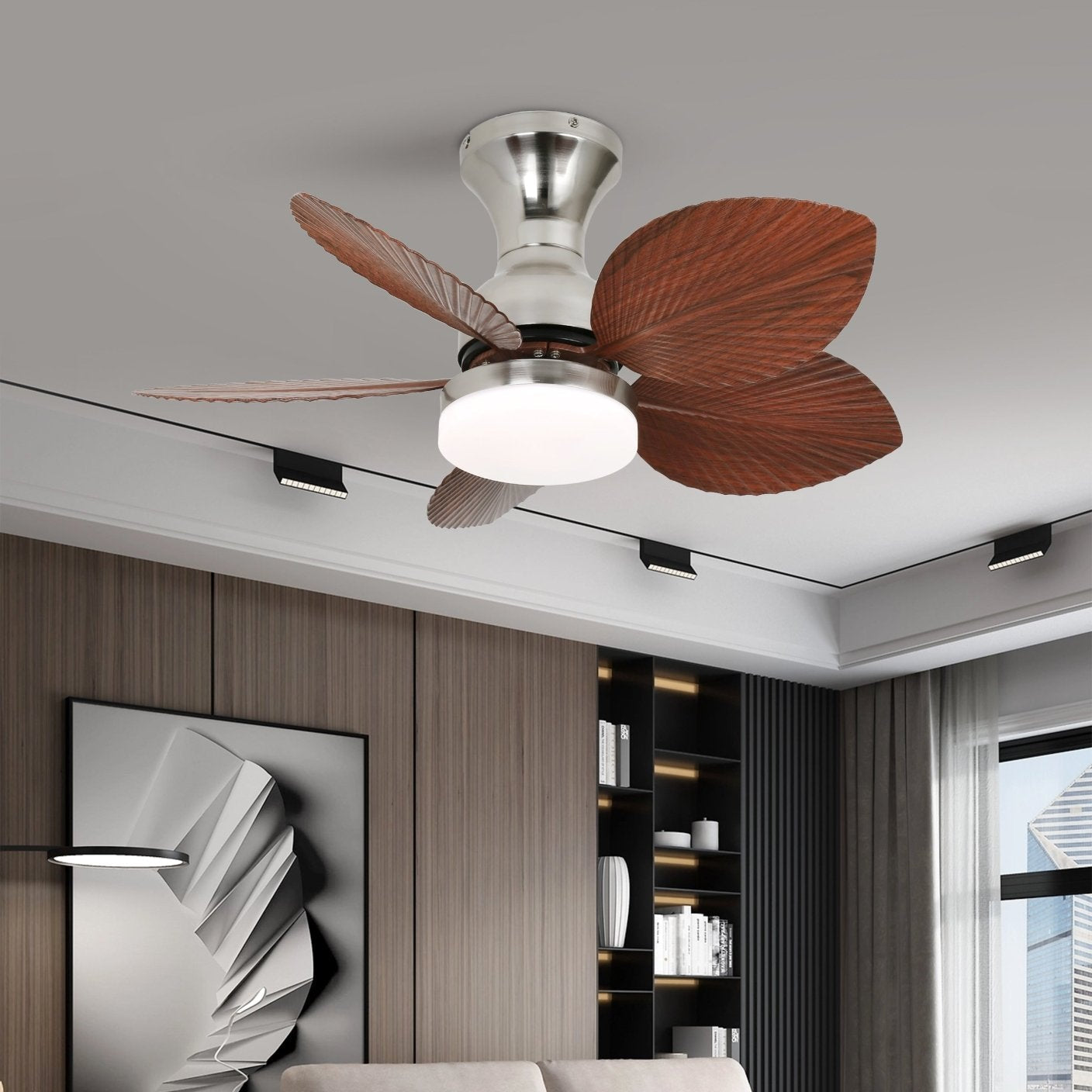 Plafondventilator met verlichting Florence in vintage houtlook — design plafondventilator met lamp, 6 snelheden, afstandsbediening, E27 of LED, geschikt voor woonkamer slaapkamer | Sansoti