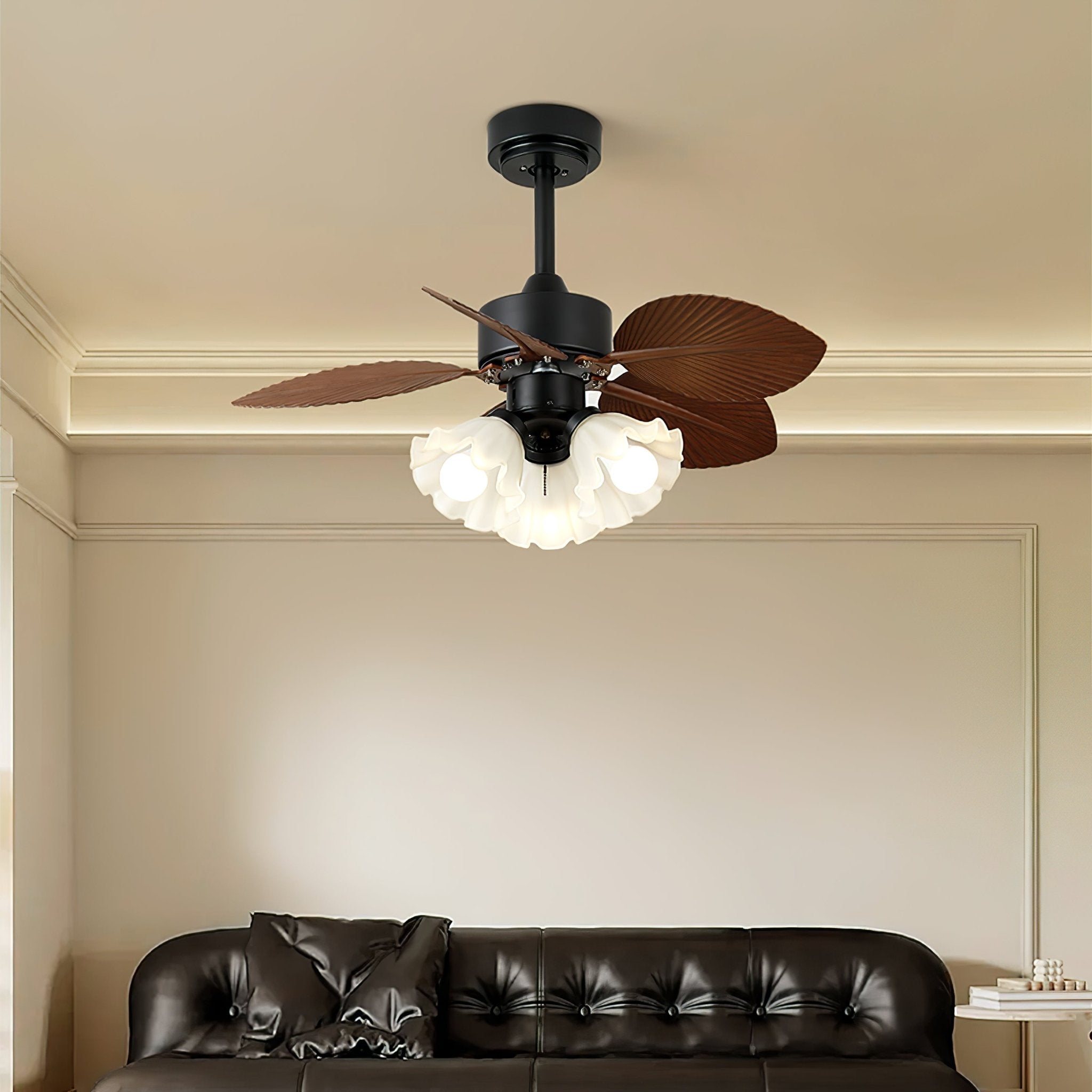 Ventilateur de plafond vintage avec éclairage bois diamètre 80 cm pales en ABS télécommande 6 vitesses moteur cuivre | Sansoti