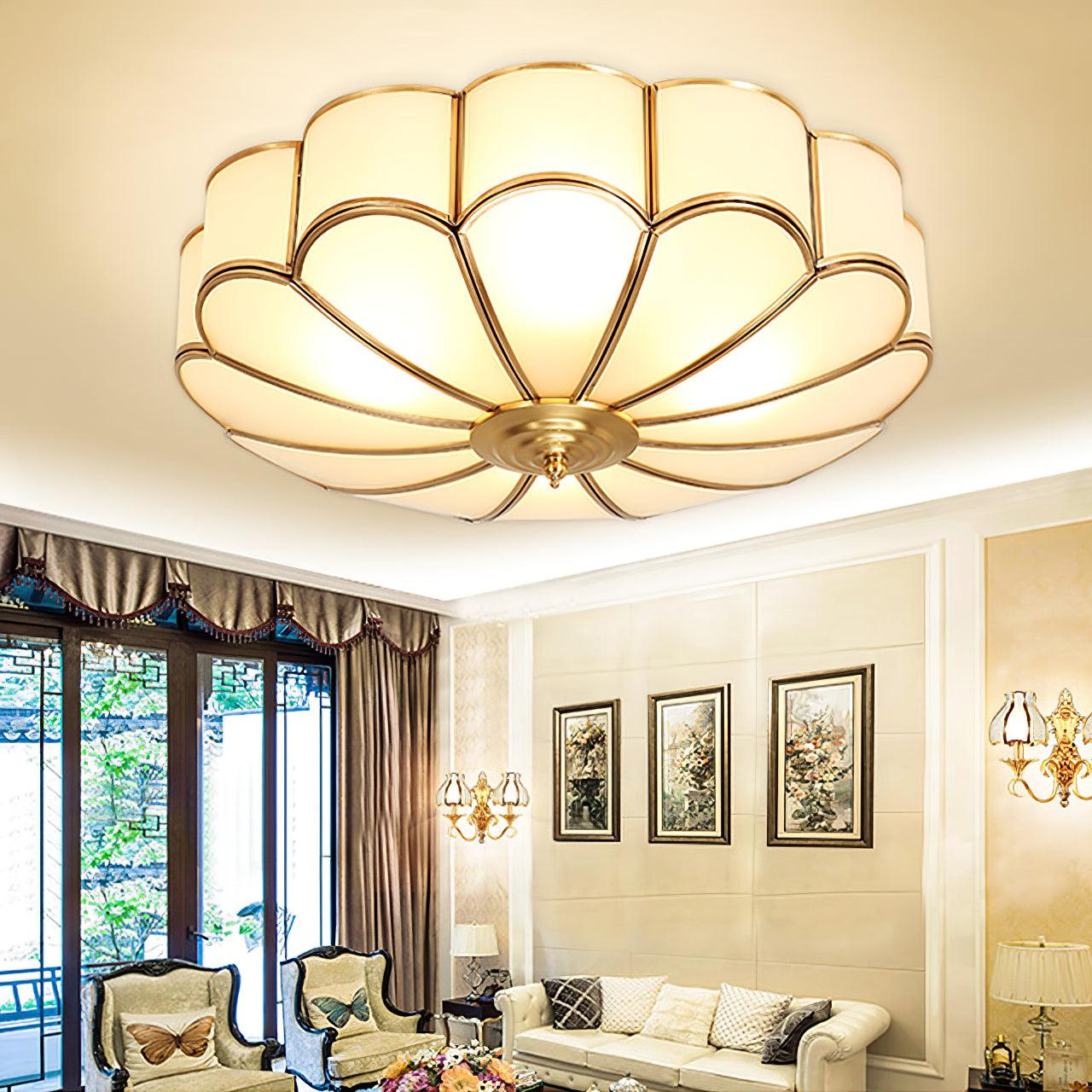 Deckenleuchte Glas Messing Gold Rund Klassisch Wohnzimmer Flur Esszimmer Vintage Design Beleuchtung Diffuses Licht | Restfield