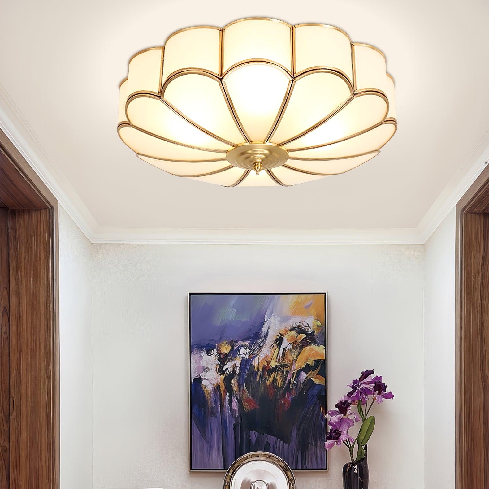 Deckenleuchte Glas Messing Gold Rund Klassisch Wohnzimmer Flur Esszimmer Vintage Design Beleuchtung Diffuses Licht | Restfield