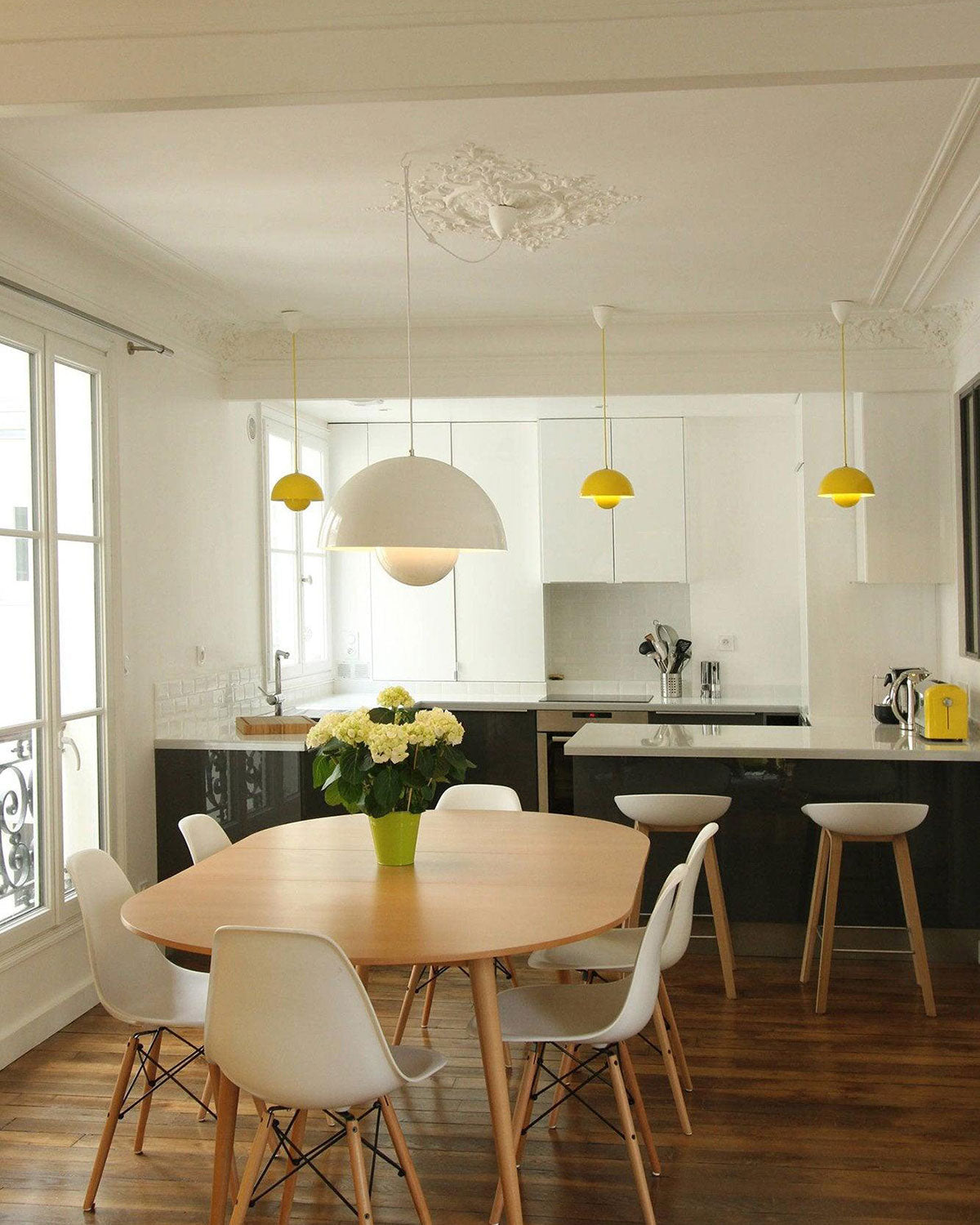 Ronde Hanglampen in Scandinavisch Design – Dubbele Halfbolvorm met Verstelbare Draad – E27/G9 – Verkrijgbaar in 16 Kleuren | Sansoti