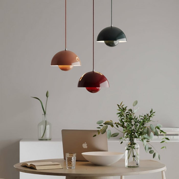 Ronde Hanglampen in Scandinavisch Design – Dubbele Halfbolvorm met Verstelbare Draad – E27/G9 – Verkrijgbaar in 16 Kleuren | Sansoti