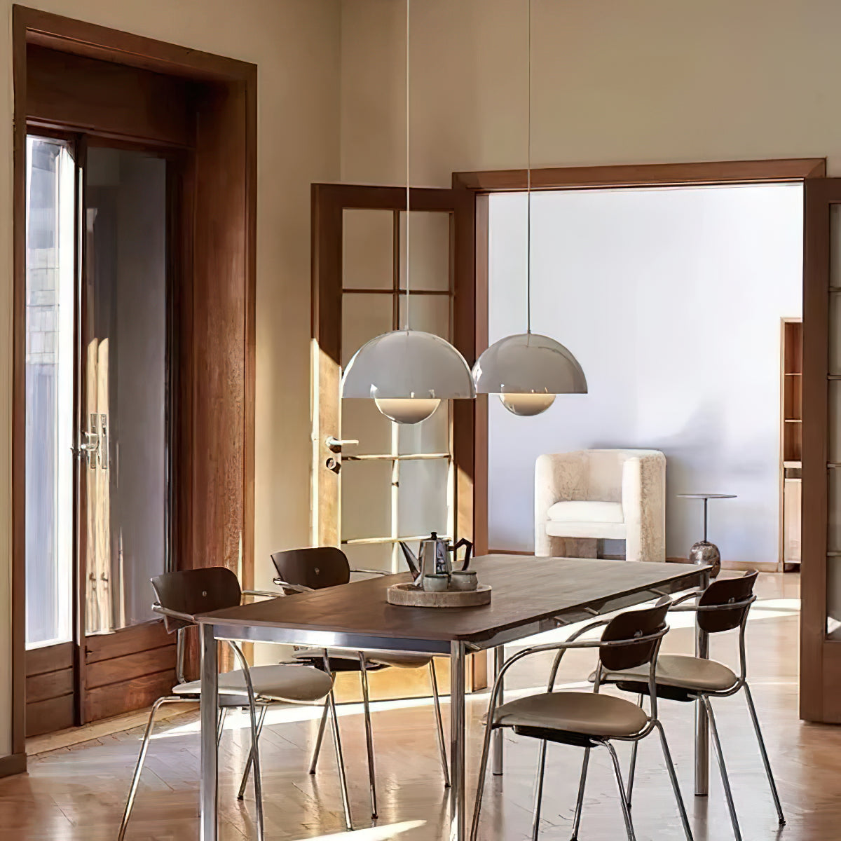 Ronde Hanglampen in Scandinavisch Design – Dubbele Halfbolvorm met Verstelbare Draad – E27/G9 – Verkrijgbaar in 16 Kleuren | Sansoti