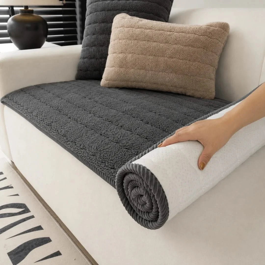 Pluche Bankhoes met Antislip Onderzijde Sherpa Zitbeschermer Wasbaar Meubelhoes Bank Sofa Bescherming | Sansoti