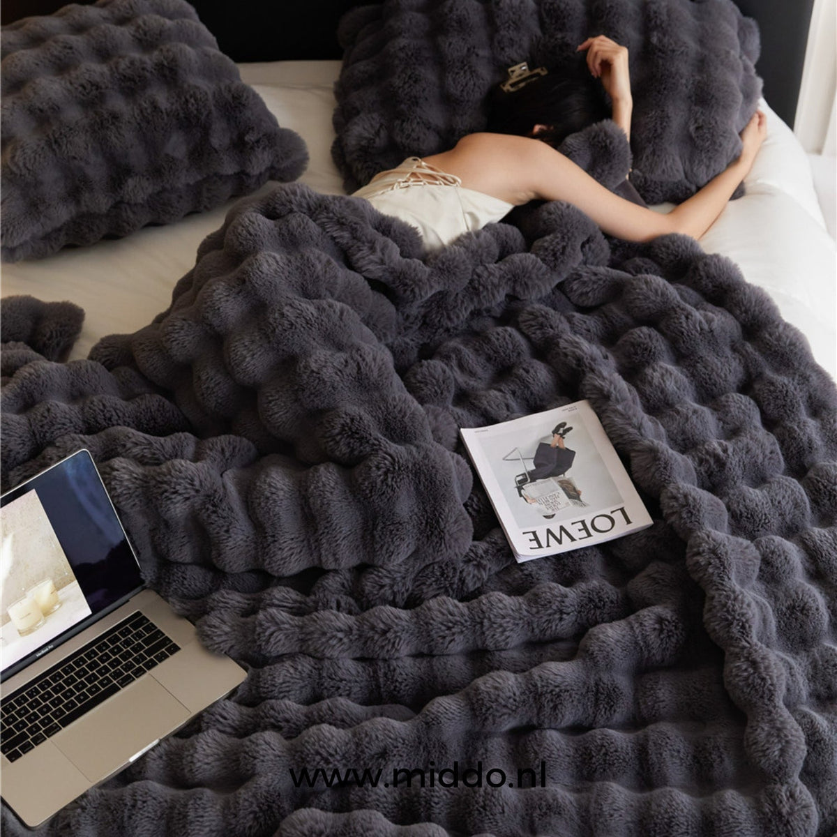 Teddydecke XL Beige Grau Rosa Blau Weiß – Besonders dicke, weiche, warme Kuscheldecke für Bett und Sofa | Sansoti