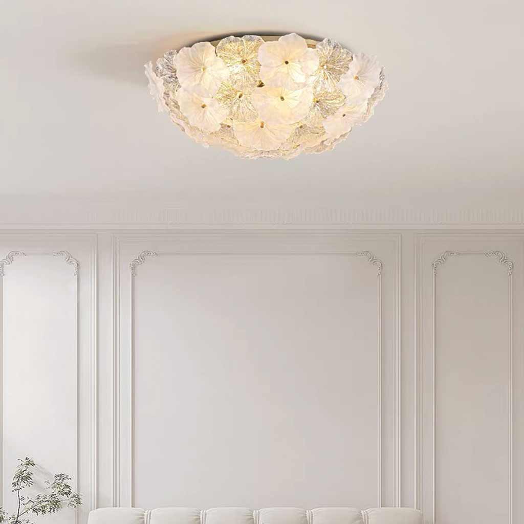Plafonnier en verre en forme de fleur, rond, avec éclairage LED pour chambre et salon, design scandinave, éclairage d’ambiance | Sansoti