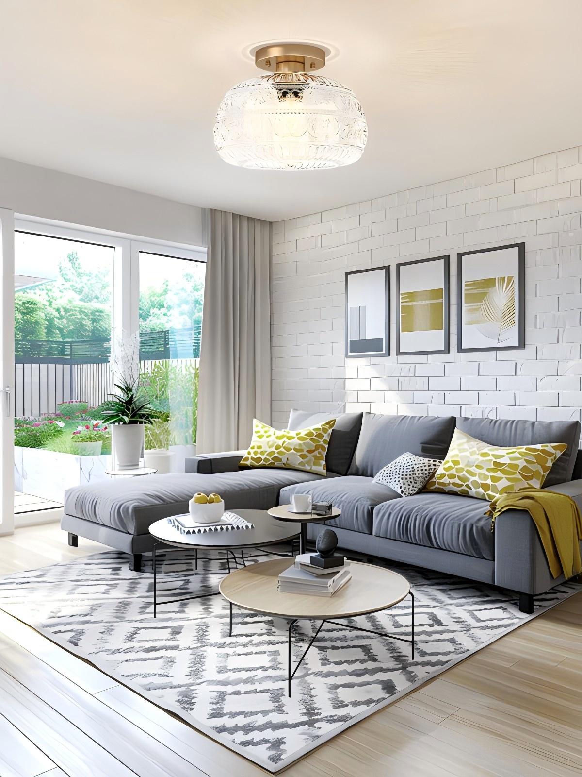 Glazen Bol Plafondlamp Getextureerd Glas Semi-Flush Verlichting voor Elke Ruimte | Sansoti
