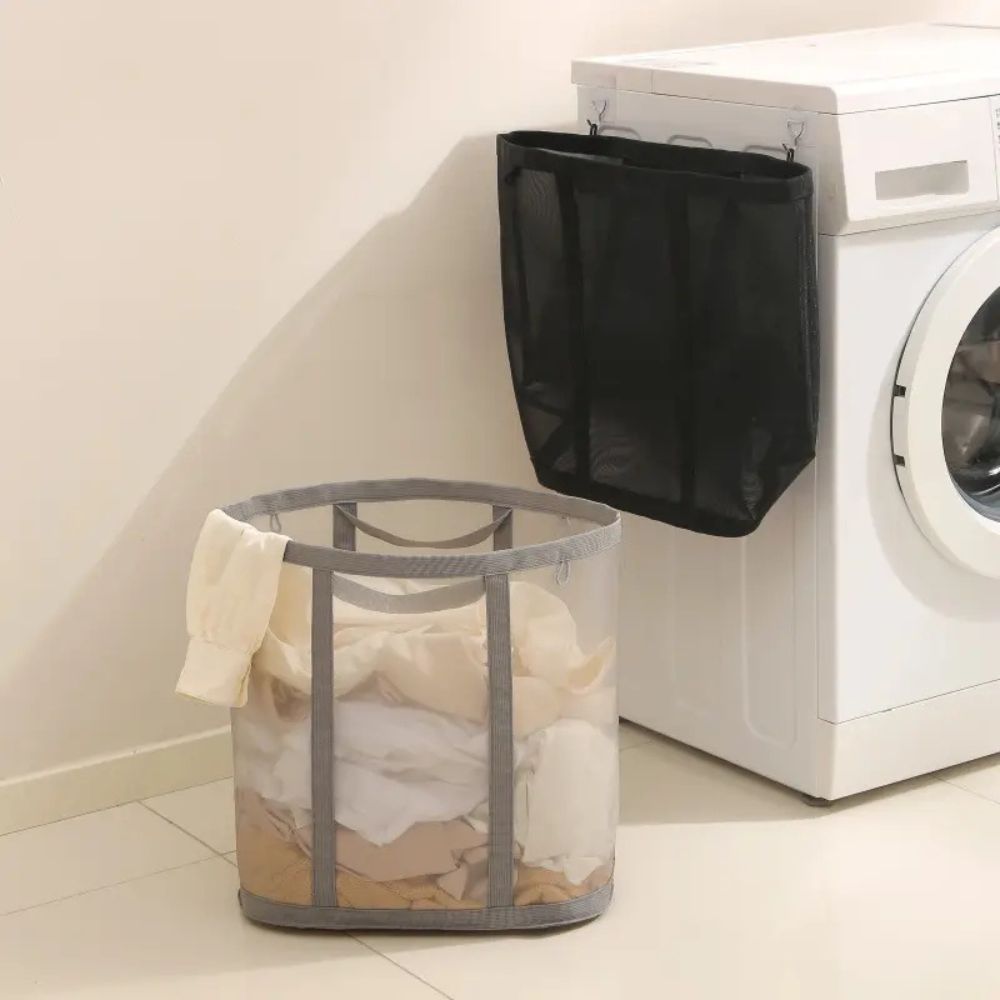 Inklapbare Wasmand met Mesh - Opvouwbare Wasgoed Opbergmand voor Slaapkamer en Badkamer - Lichtgewicht Ventilerende Wasbox met Hanglusje | Sansoti