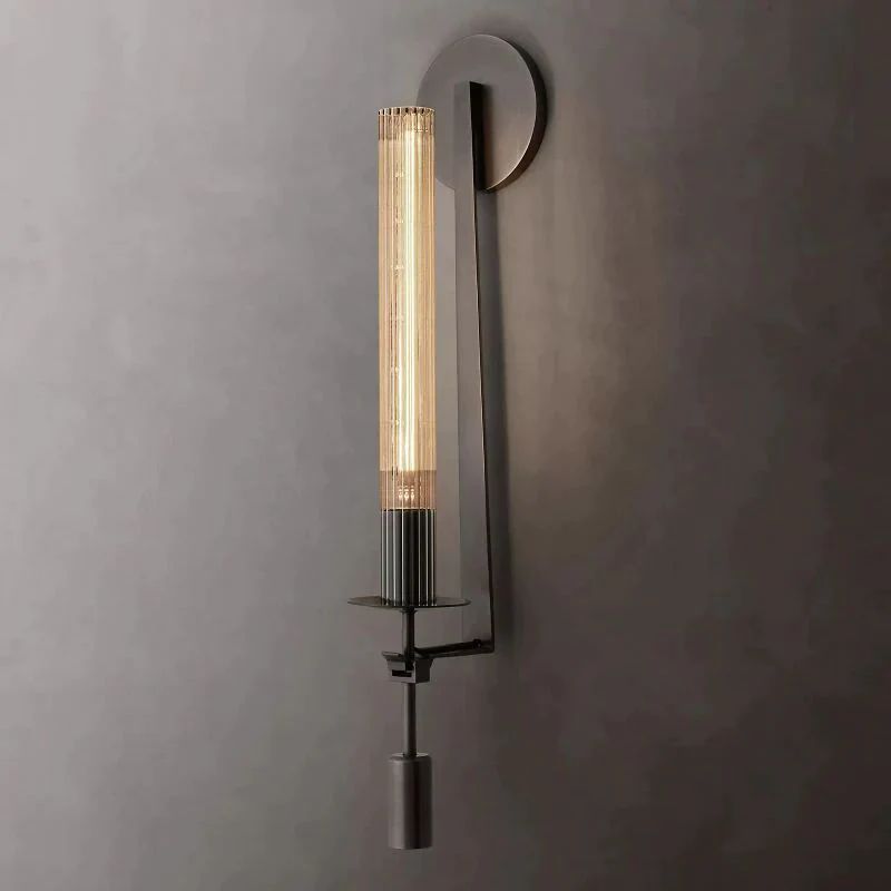 Mosiężna lampa ścienna z ryflowanym szkłem E26, ściemniana, ciepła biel, do salonu, sypialni i restauracji, vintage, cylindryczna | Sansoti
