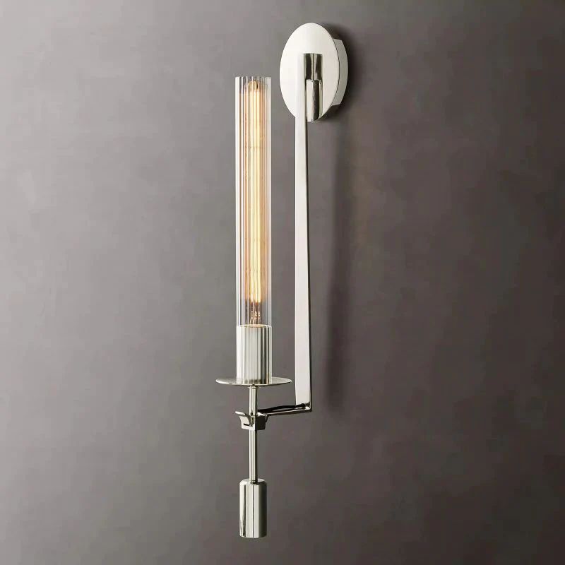 Mosiężna lampa ścienna z ryflowanym szkłem E26, ściemniana, ciepła biel, do salonu, sypialni i restauracji, vintage, cylindryczna | Sansoti