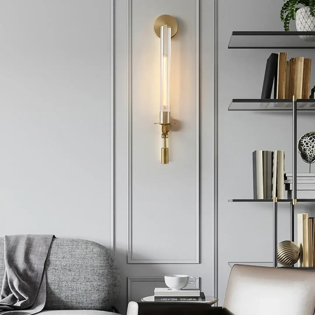 Klassieke Messing Wandlamp met Geribbeld Glas – 1940s Franse Stijl Cilinderlamp voor Gang Woonkamer Slaapkamer – E26 E27 Fitting – Enkel en Dubbel Lichtpunt | Sansoti