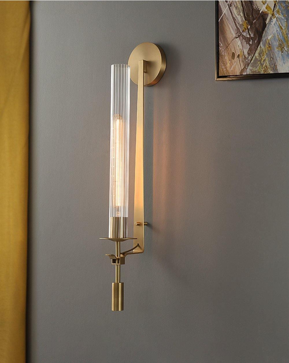 Klassieke Messing Wandlamp met Geribbeld Glas – 1940s Franse Stijl Cilinderlamp voor Gang Woonkamer Slaapkamer – E26 E27 Fitting – Enkel en Dubbel Lichtpunt | Sansoti