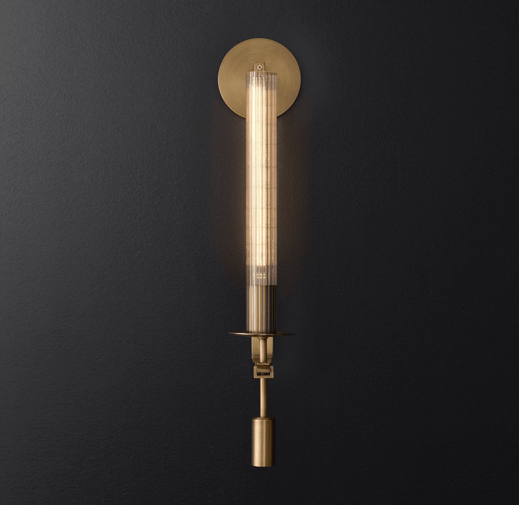 Klassieke Messing Wandlamp met Geribbeld Glas – 1940s Franse Stijl Cilinderlamp voor Gang Woonkamer Slaapkamer – E26 E27 Fitting – Enkel en Dubbel Lichtpunt | Sansoti