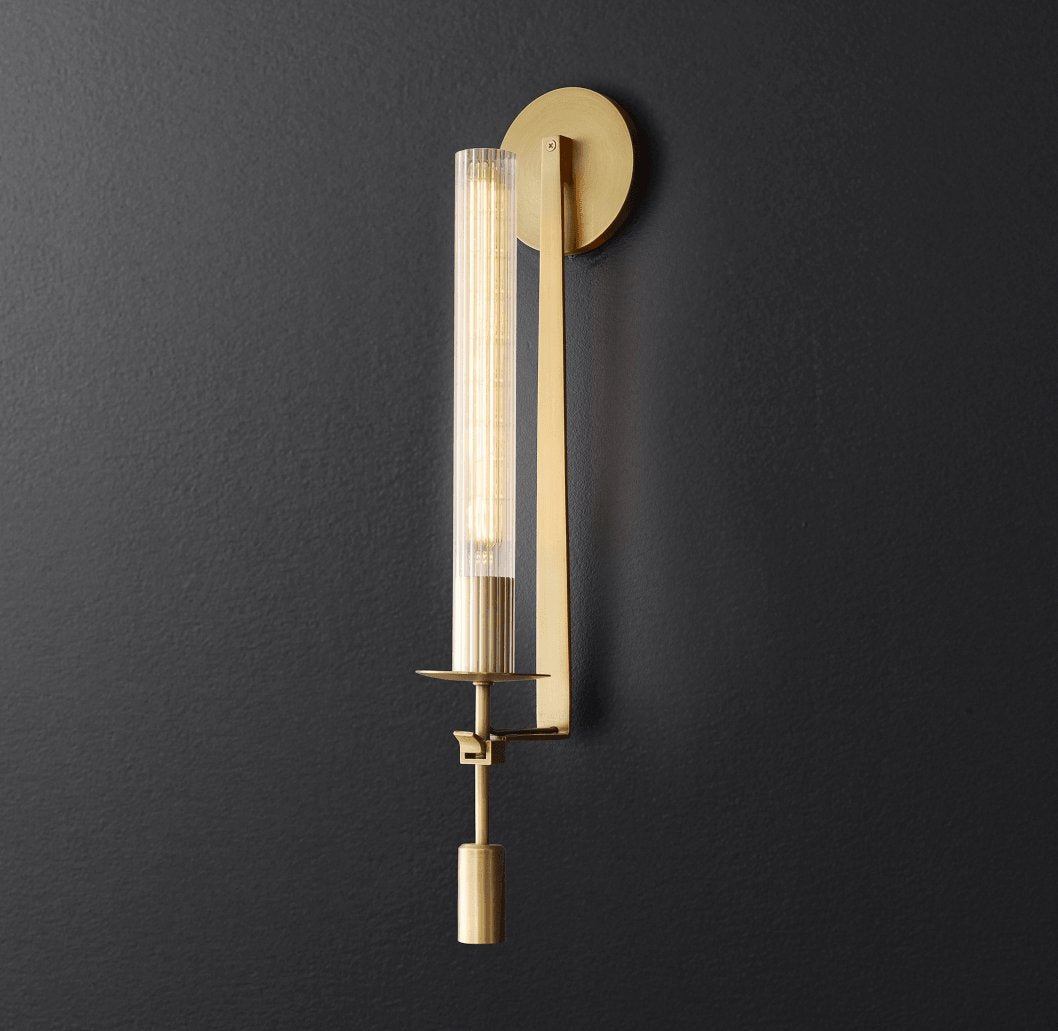 Klassieke Messing Wandlamp met Geribbeld Glas – 1940s Franse Stijl Cilinderlamp voor Gang Woonkamer Slaapkamer – E26 E27 Fitting – Enkel en Dubbel Lichtpunt | Sansoti