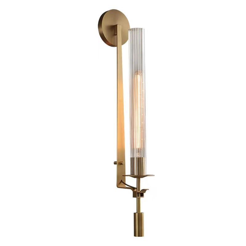 Klassieke Messing Wandlamp met Geribbeld Glas – 1940s Franse Stijl Cilinderlamp voor Gang Woonkamer Slaapkamer – E26 E27 Fitting – Enkel en Dubbel Lichtpunt | Sansoti