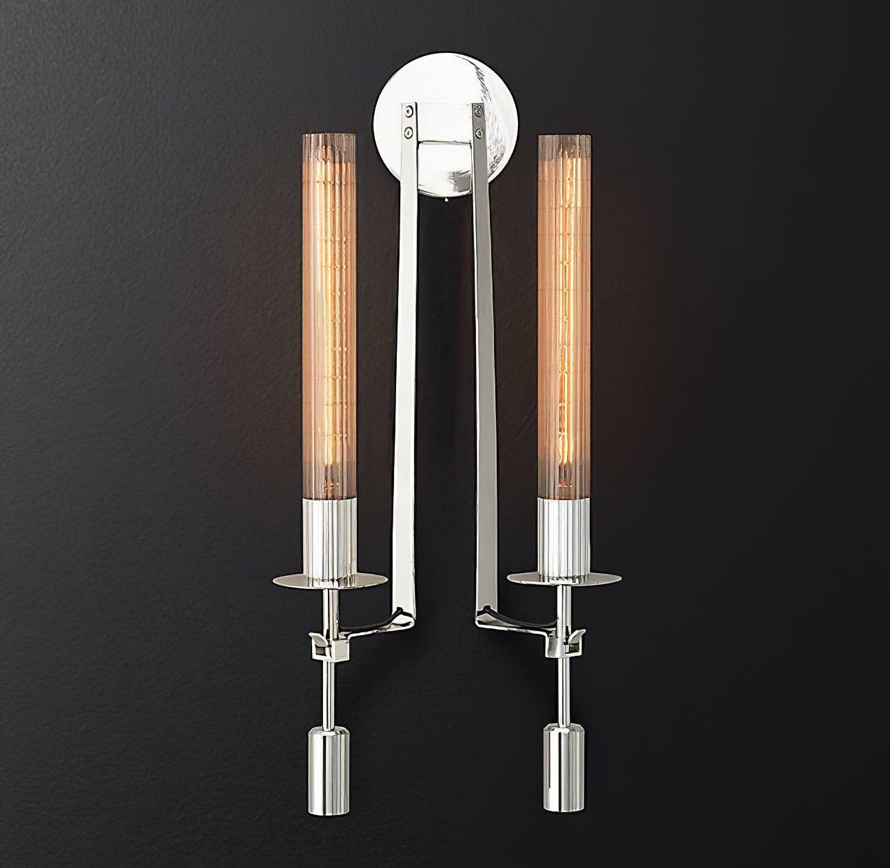 Klassieke Messing Wandlamp met Geribbeld Glas – 1940s Franse Stijl Cilinderlamp voor Gang Woonkamer Slaapkamer – E26 E27 Fitting – Enkel en Dubbel Lichtpunt | Sansoti