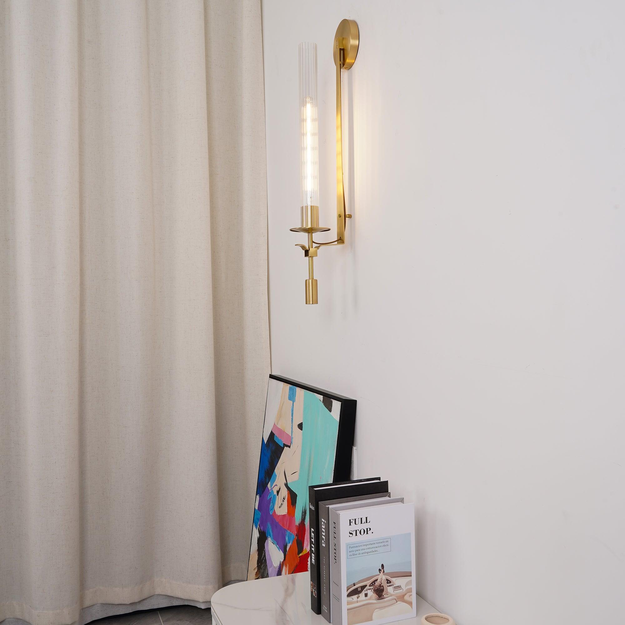 Klassieke Messing Wandlamp met Geribbeld Glas – 1940s Franse Stijl Cilinderlamp voor Gang Woonkamer Slaapkamer – E26 E27 Fitting – Enkel en Dubbel Lichtpunt | Sansoti
