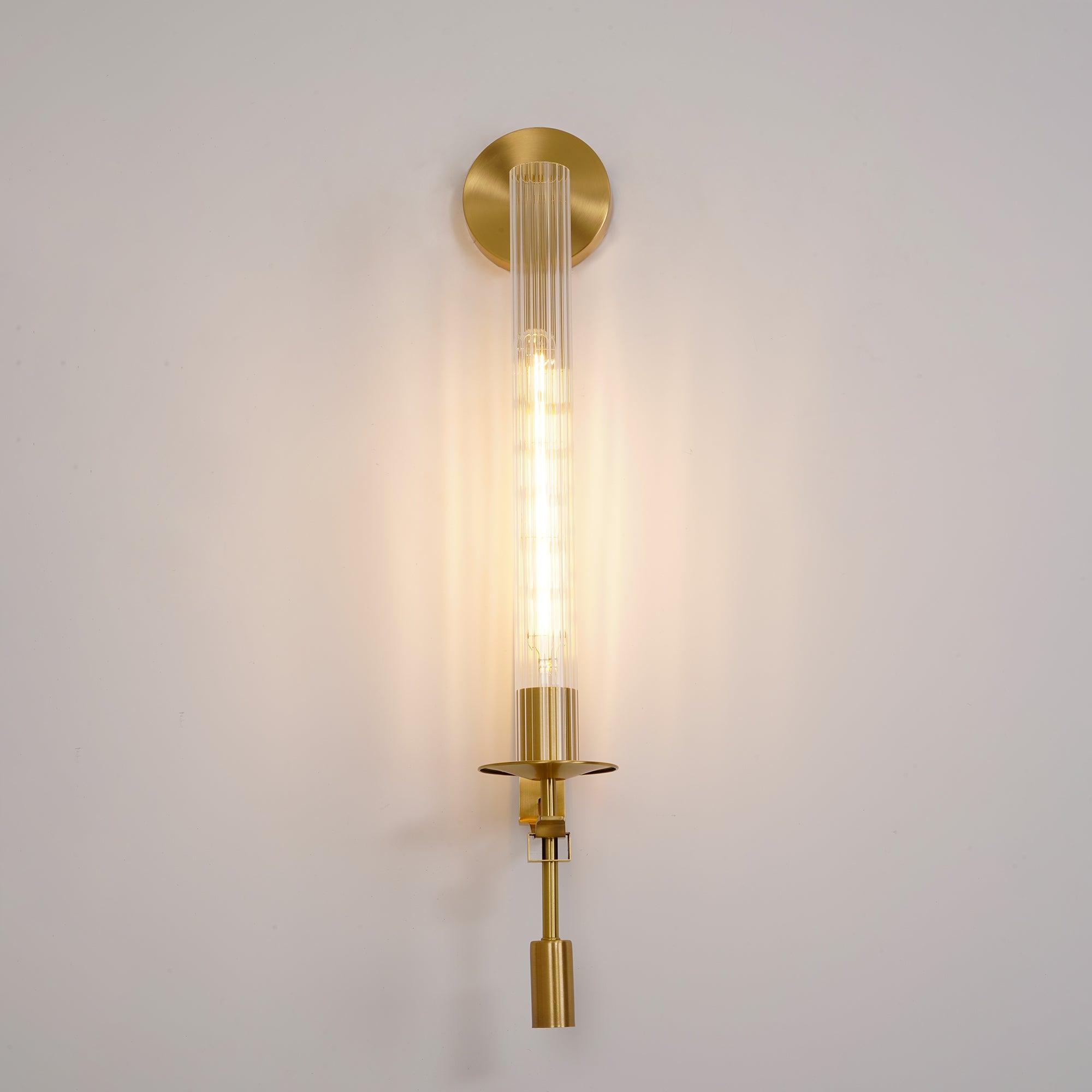 Klassieke Messing Wandlamp met Geribbeld Glas – 1940s Franse Stijl Cilinderlamp voor Gang Woonkamer Slaapkamer – E26 E27 Fitting – Enkel en Dubbel Lichtpunt | Sansoti