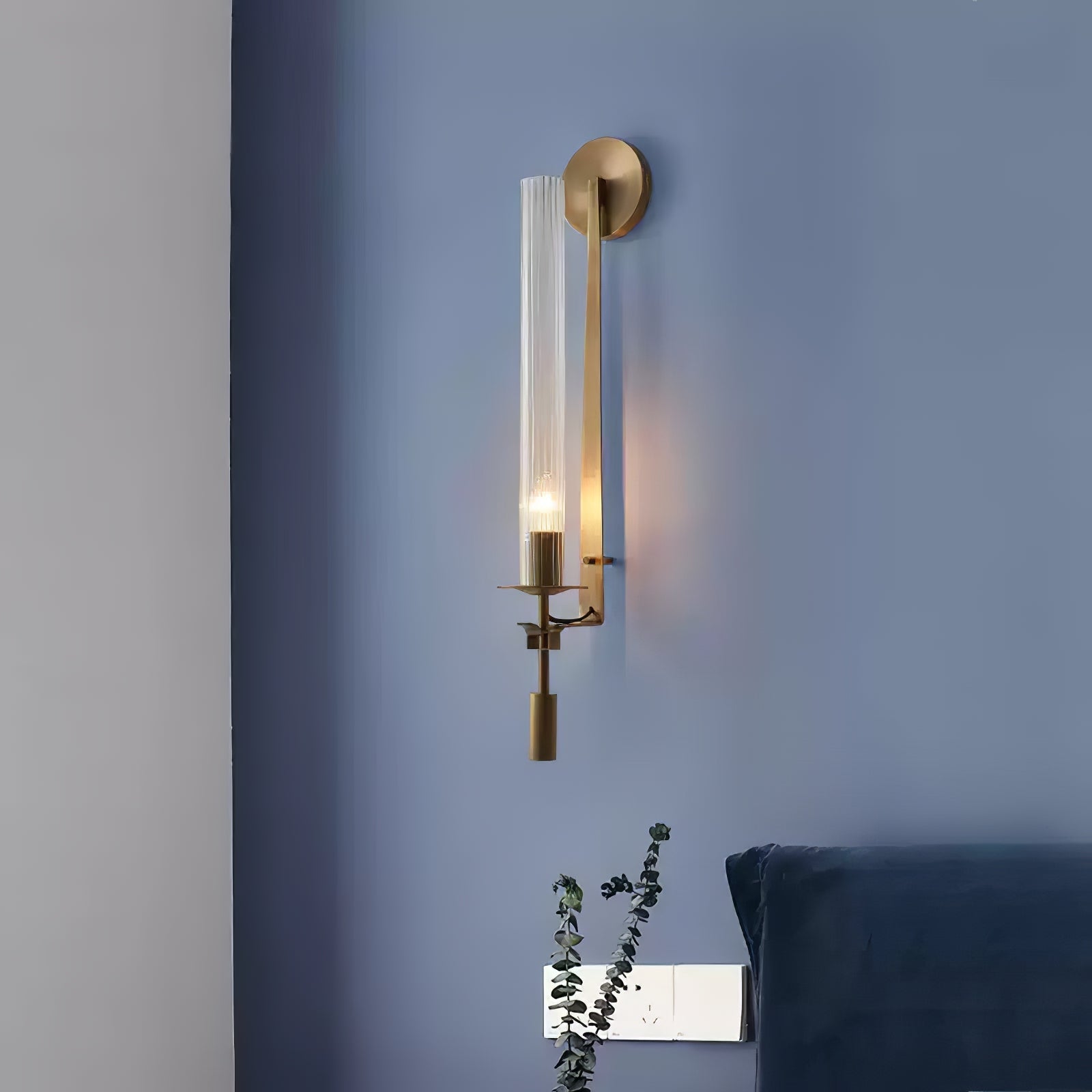 Klassieke Messing Wandlamp met Geribbeld Glas – 1940s Franse Stijl Cilinderlamp voor Gang Woonkamer Slaapkamer – E26 E27 Fitting – Enkel en Dubbel Lichtpunt | Sansoti