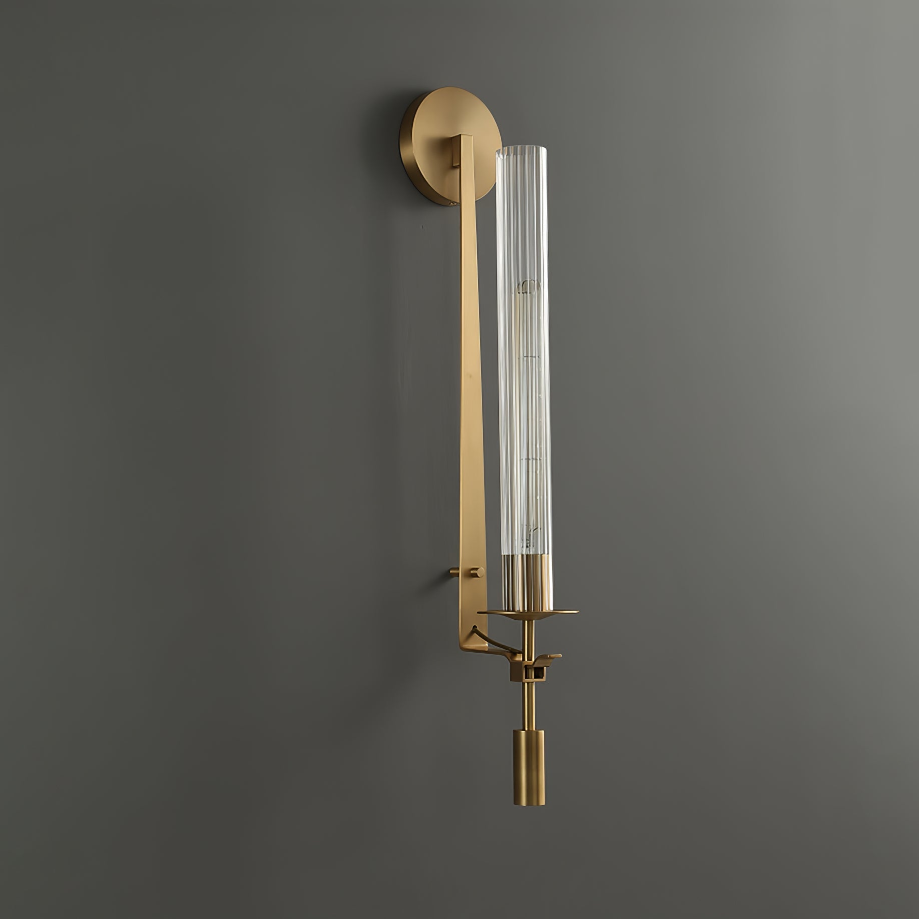 Klassieke Messing Wandlamp met Geribbeld Glas – 1940s Franse Stijl Cilinderlamp voor Gang Woonkamer Slaapkamer – E26 E27 Fitting – Enkel en Dubbel Lichtpunt | Sansoti