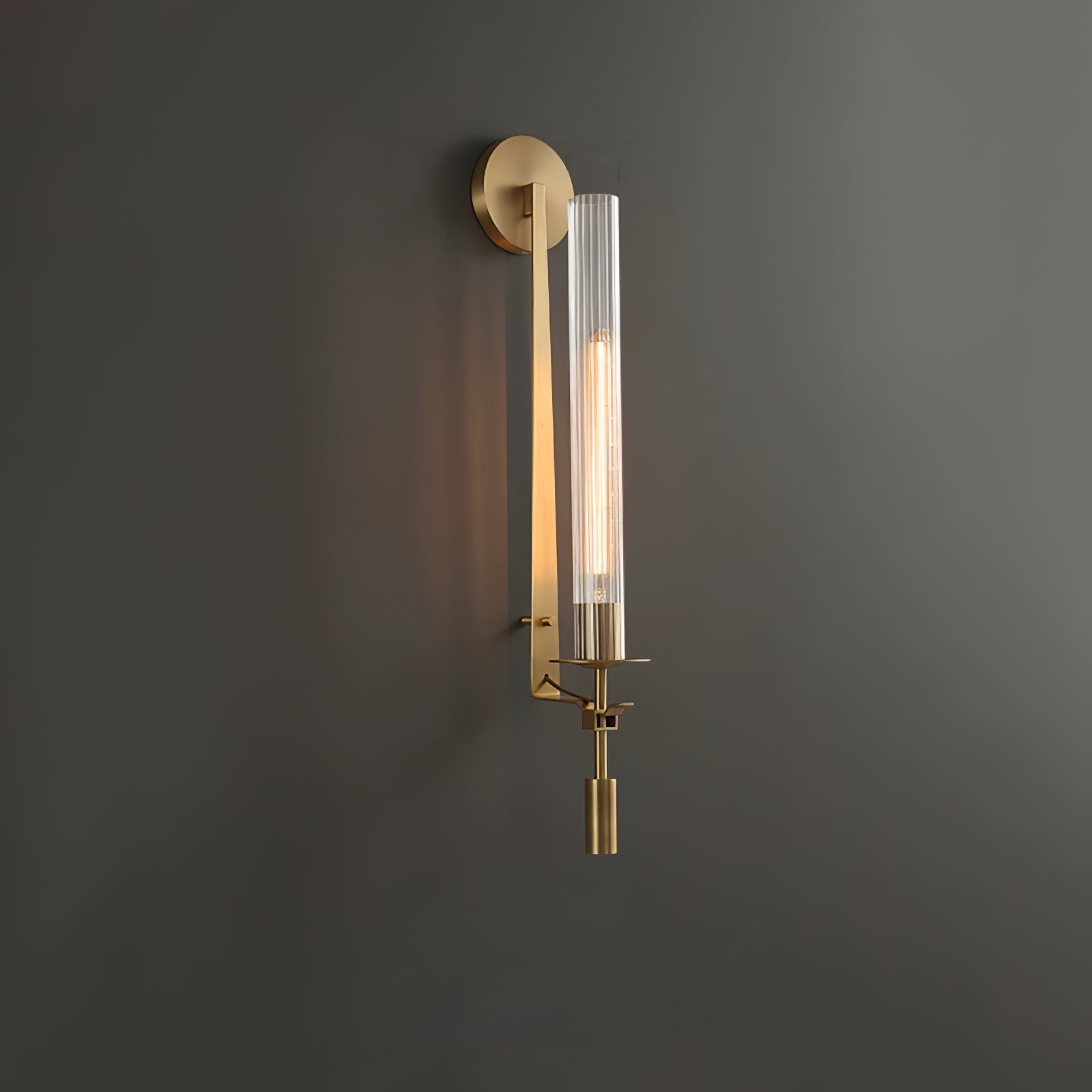 Klassieke Messing Wandlamp met Geribbeld Glas – 1940s Franse Stijl Cilinderlamp voor Gang Woonkamer Slaapkamer – E26 E27 Fitting – Enkel en Dubbel Lichtpunt | Sansoti