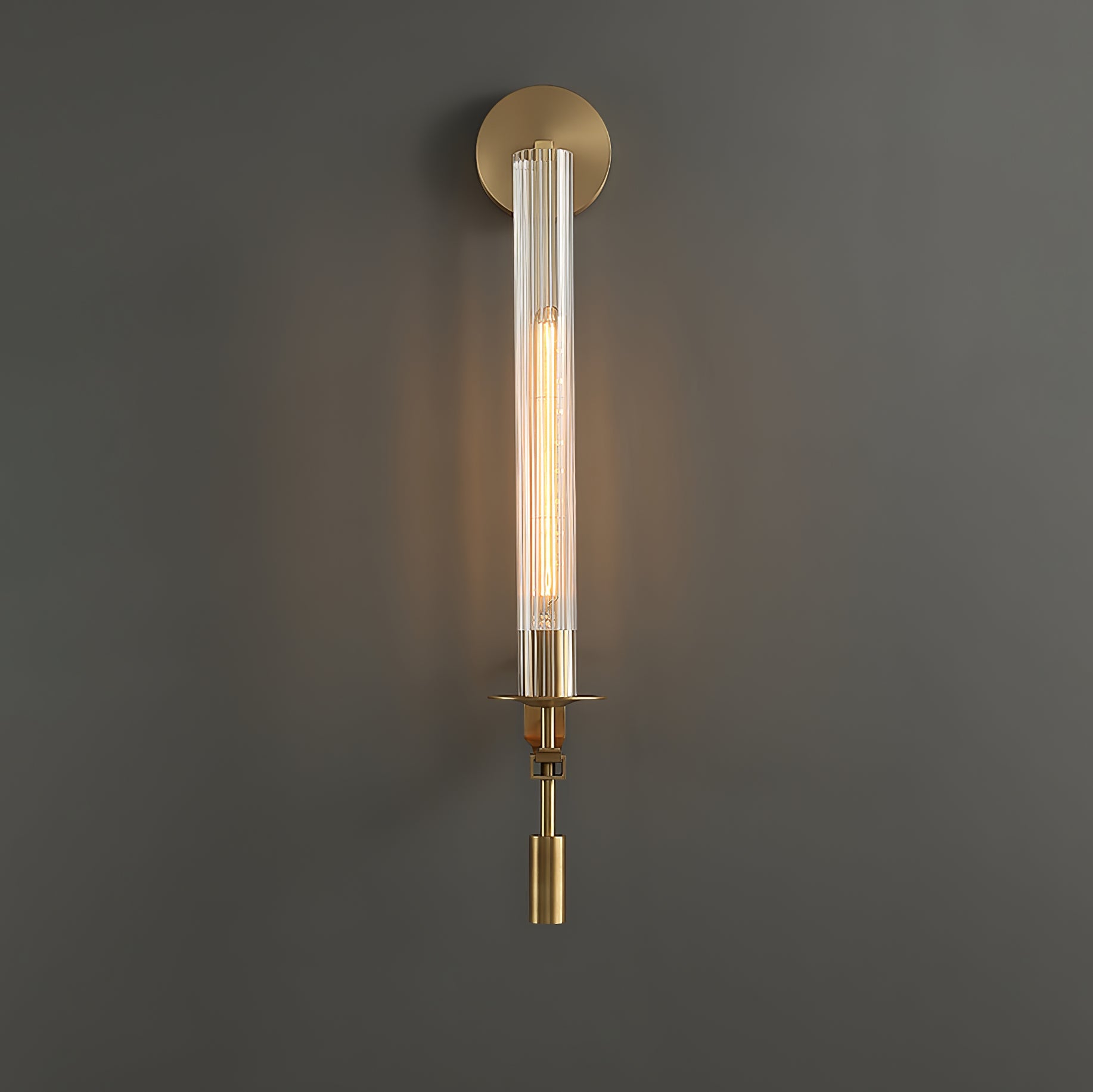 Klassieke Messing Wandlamp met Geribbeld Glas – 1940s Franse Stijl Cilinderlamp voor Gang Woonkamer Slaapkamer – E26 E27 Fitting – Enkel en Dubbel Lichtpunt | Sansoti