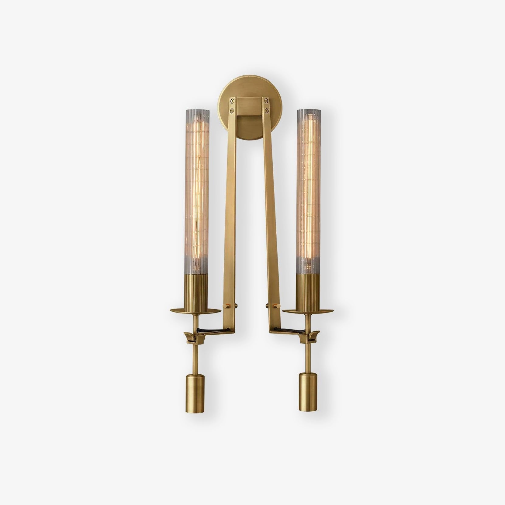 Klassieke Messing Wandlamp met Geribbeld Glas – 1940s Franse Stijl Cilinderlamp voor Gang Woonkamer Slaapkamer – E26 E27 Fitting – Enkel en Dubbel Lichtpunt | Sansoti