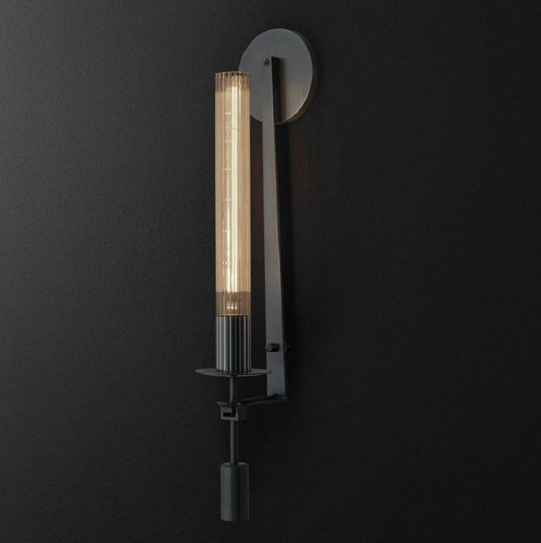 Klassieke Messing Wandlamp met Geribbeld Glas – 1940s Franse Stijl Cilinderlamp voor Gang Woonkamer Slaapkamer – E26 E27 Fitting – Enkel en Dubbel Lichtpunt | Sansoti
