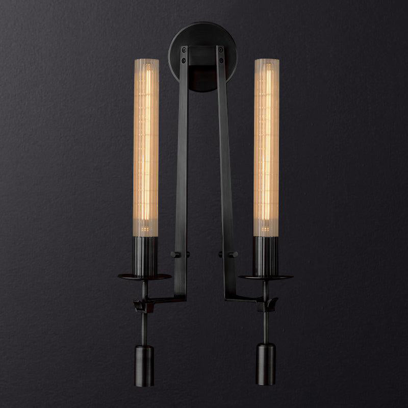 Klassieke Messing Wandlamp met Geribbeld Glas – 1940s Franse Stijl Cilinderlamp voor Gang Woonkamer Slaapkamer – E26 E27 Fitting – Enkel en Dubbel Lichtpunt | Sansoti