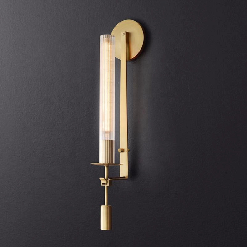 Klassieke Messing Wandlamp met Geribbeld Glas – 1940s Franse Stijl Cilinderlamp voor Gang Woonkamer Slaapkamer – E26 E27 Fitting – Enkel en Dubbel Lichtpunt | Sansoti