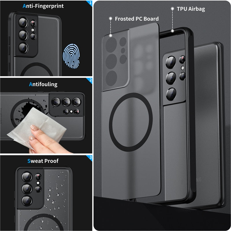 Magnetische Schokbestendige Smartphone Hoes - Transparant Beschermend Hoesje met Metalen Frame - Voor Samsung Galaxy Serie | Sansoti